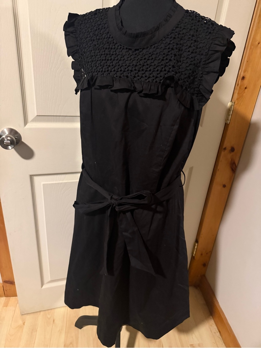 Maxsport Black Ruffled Smocked Yoke Dress with Waist Tie, Size XL - Picture 2 of 5